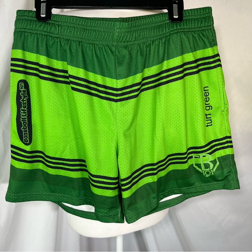 Baseball Lifestyle 101 Crayon Mesh Athletic Shorts Turf Green Large Workout‎